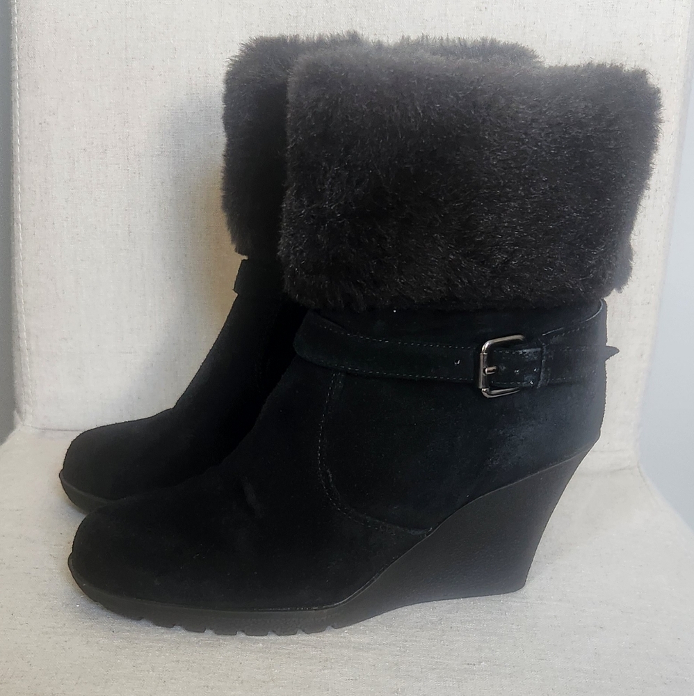 Bass Black Suede Wedge Ankle Boots